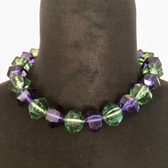 Vintage MCM Large Purple Green Clear Faceted Lucite Beaded Necklace Lot 2 Bundle - Picture 5 of 7